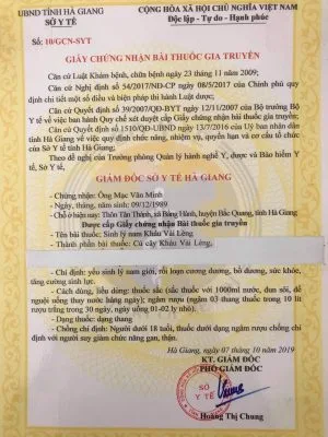 Kháu Vài Lèng được chứng nhận bài thuốc gia truyền